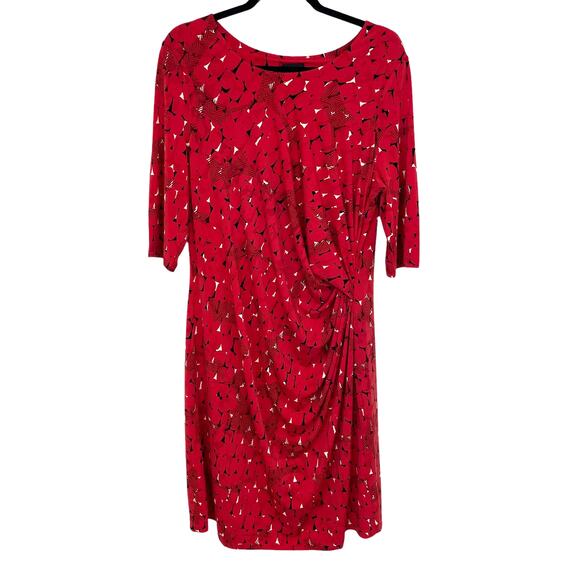 NIC + ZOE Red Multicolor Stony Path Draped Printed Elbow Sleeve Dress Womens XL - Picture 1 of 7